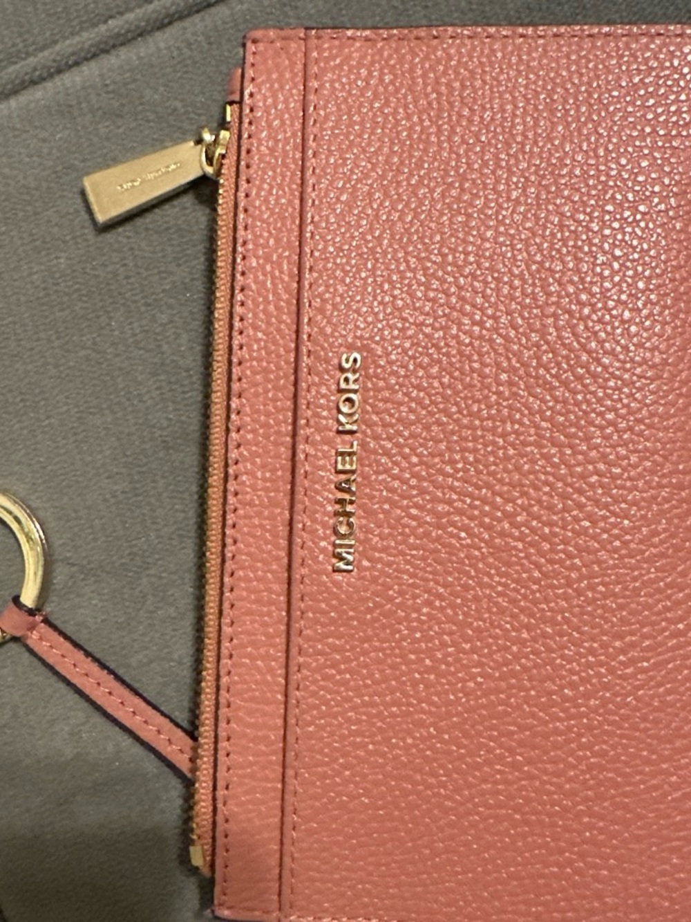 Michael Kors Rose Pink Pebbled Leather Wristlet with Gold Hardware